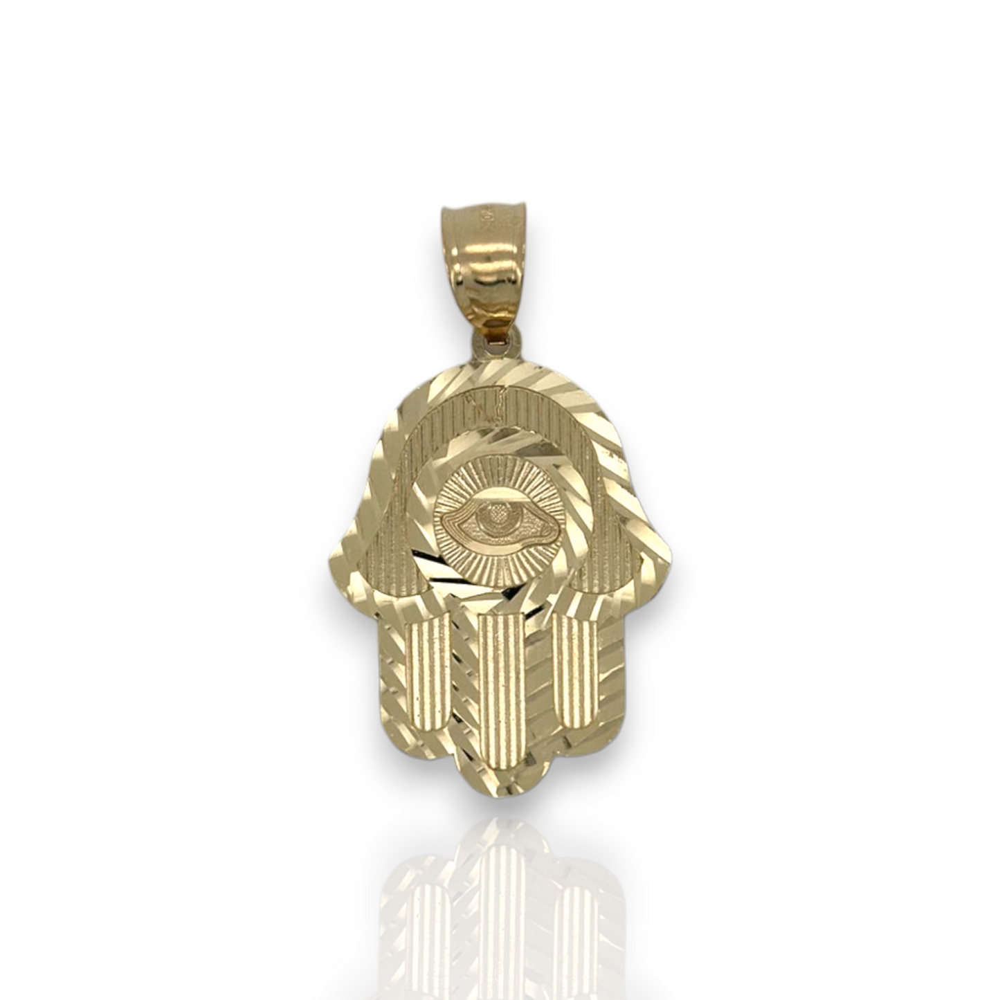 Textured Hamsa Evil Eye Pendant - 10k Yellow Gold