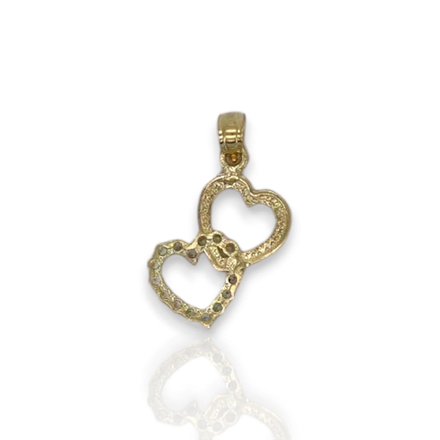 Double Heart Cz Pendant - 10K Yellow Gold