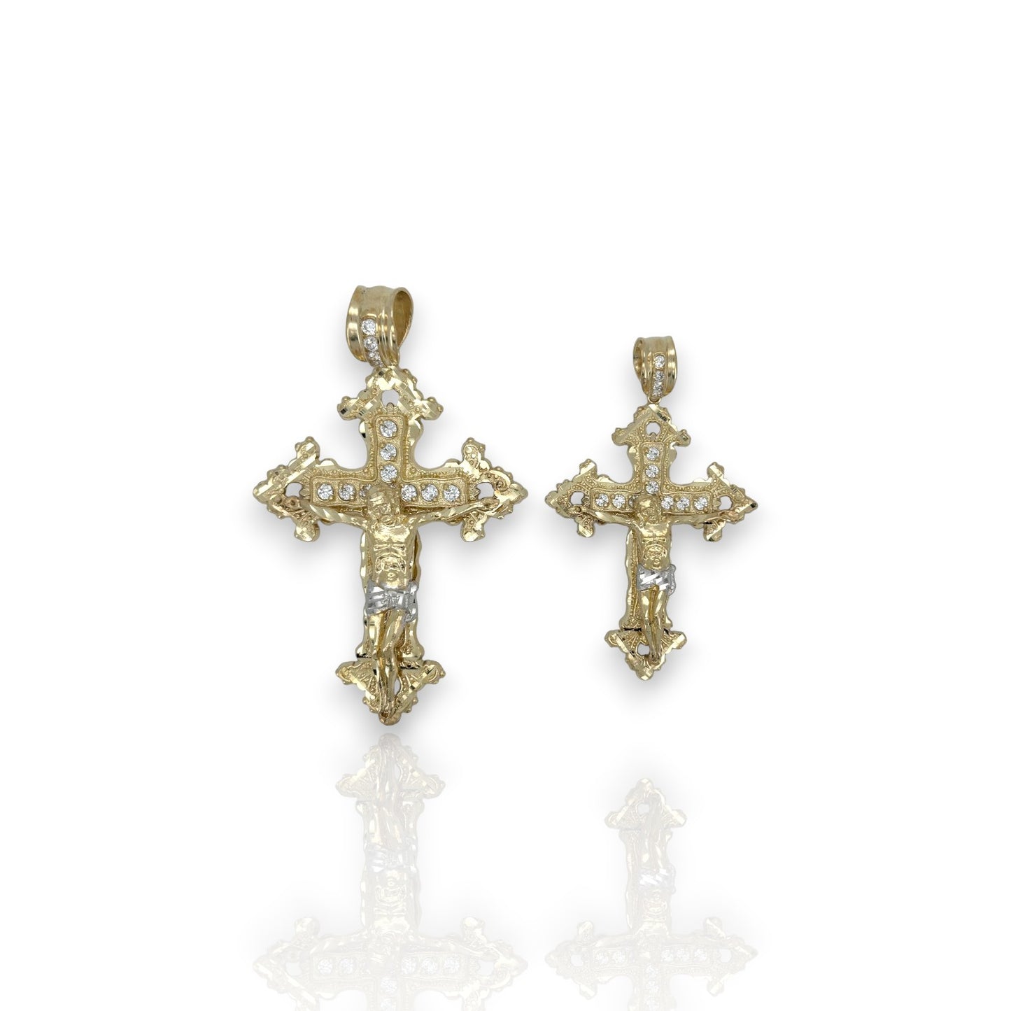 Cross Crucifix Cz Two Tone Pendant - 10k Yellow Gold