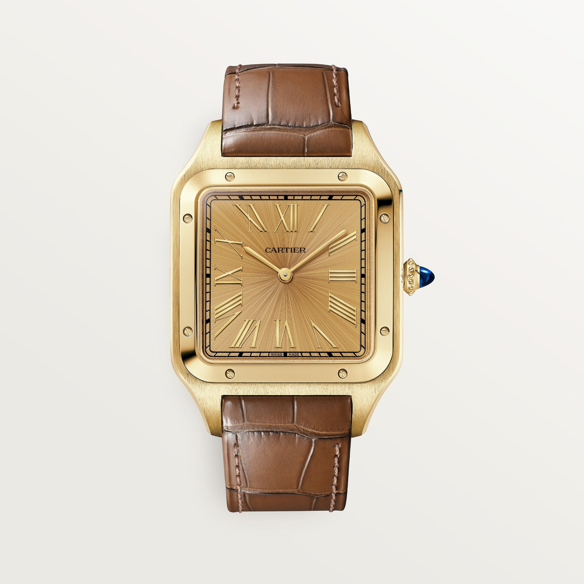 Cartier Santos-Dumont WGSA0111 - Extra-large model 18K yellow gold, Wood-effect golden Dial, Golden brown alligator strap