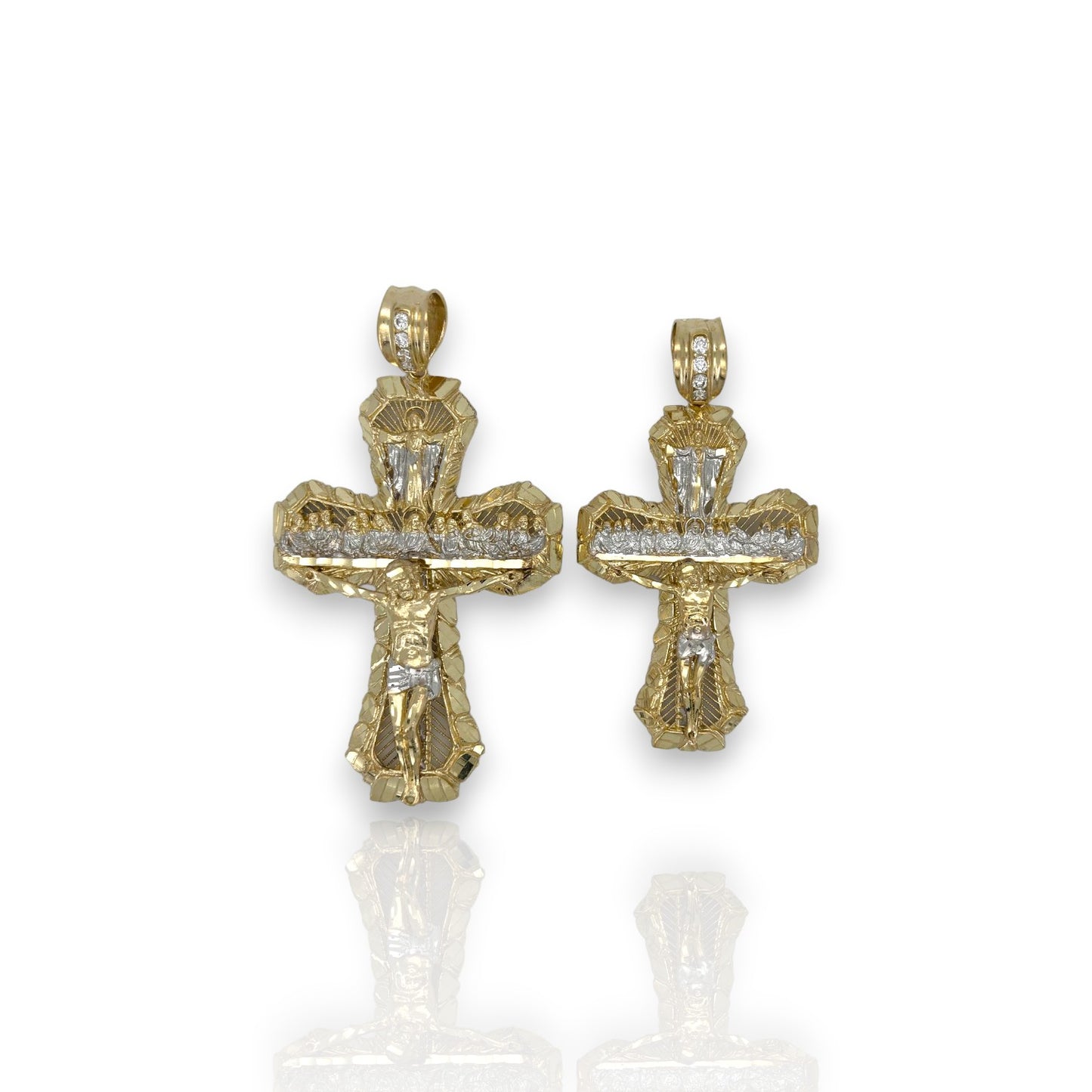 Cross Crucifix Last Supper Pendant - 10k Yellow Gold
