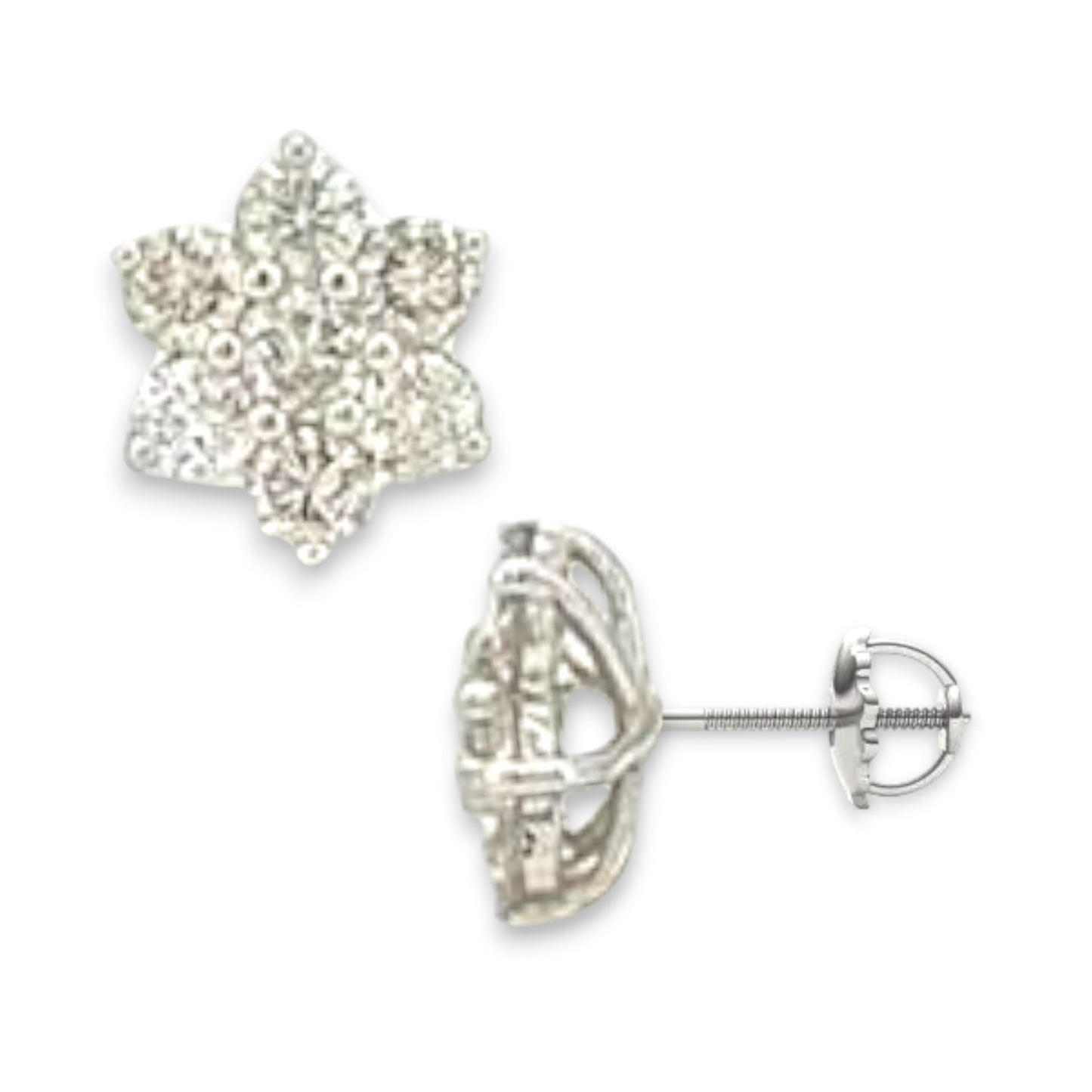 1.20ct Diamond Flower Stud Earrings - 14K White Gold