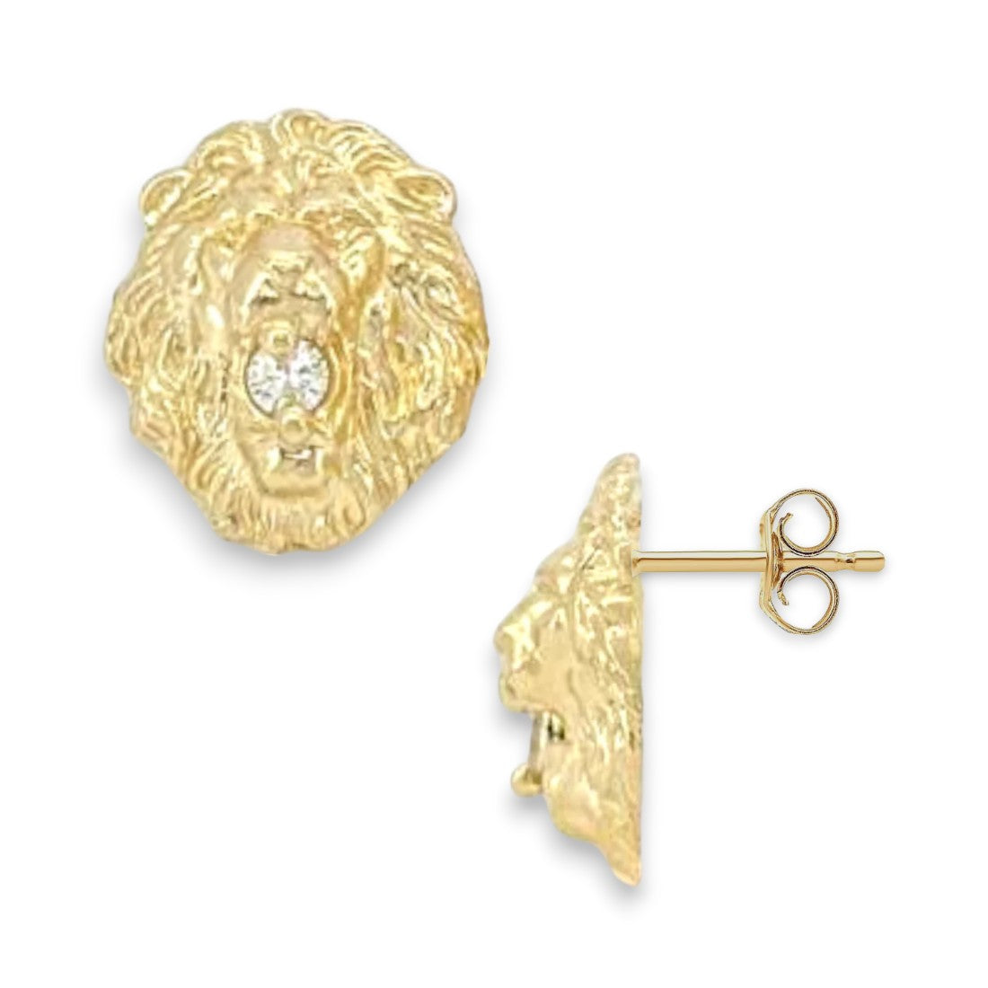 Lion Face Zc Earrings - 10k Yellow Gold