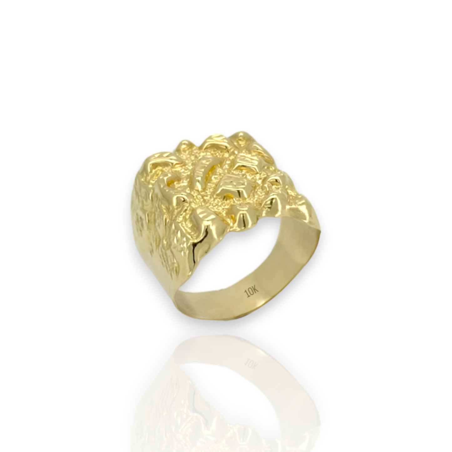 Large Nugget Square Ring - 10K Yellow Gold - Solid