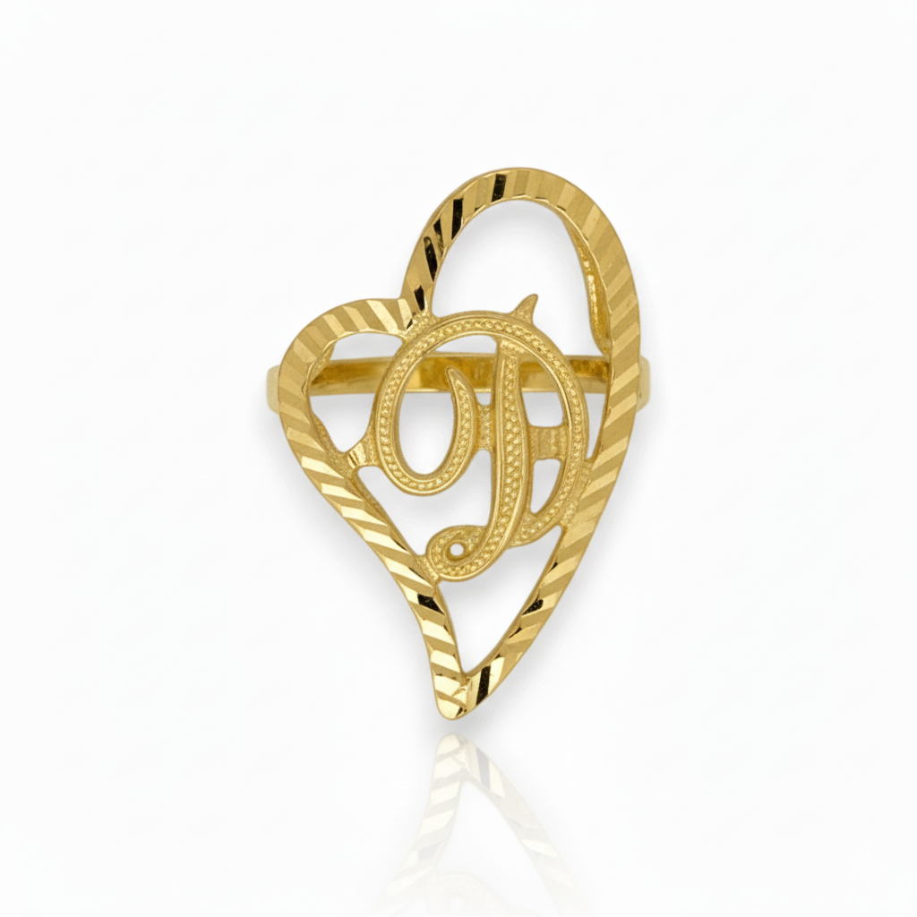 Initial Slanted Heart Ring - 10k Yellow – Amjewelrynyc