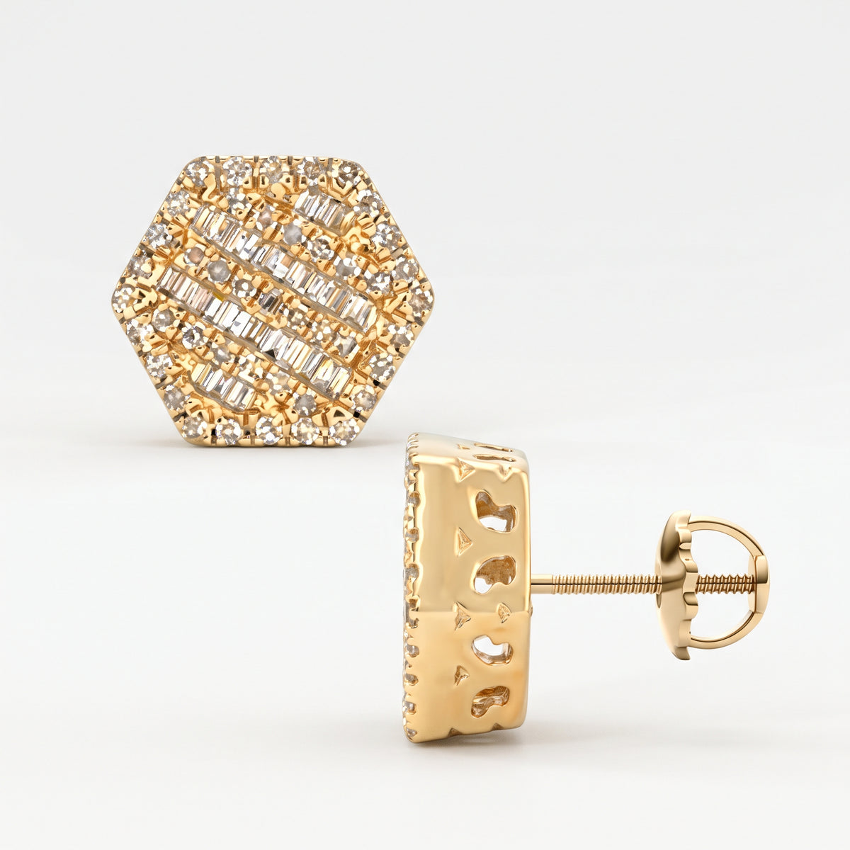 0.78ct Diamond Hexagon Stud Earrings - 14k Yellow Gold