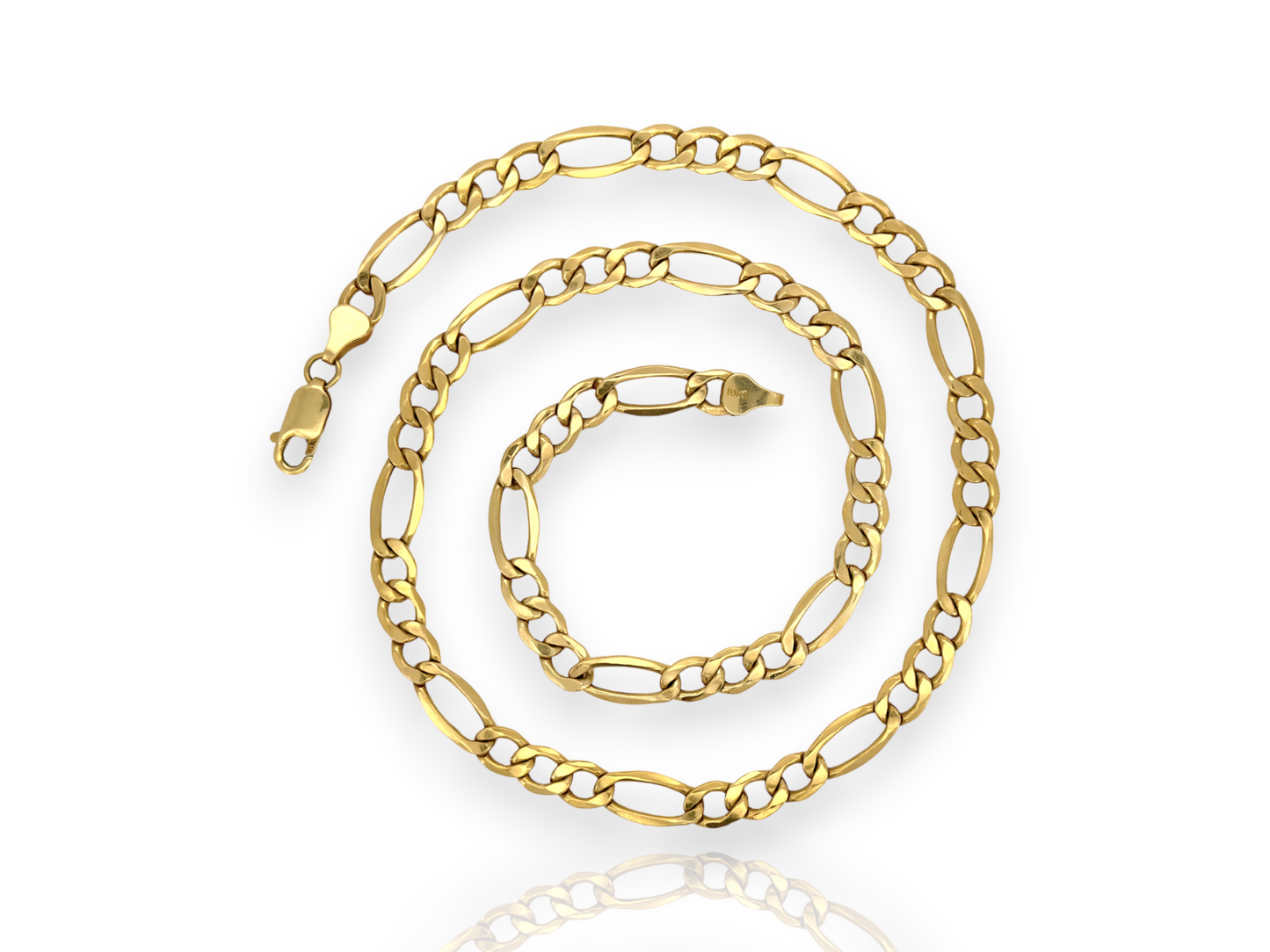 Figaro Link Chain Necklace - 10K Yellow Gold - Hollow