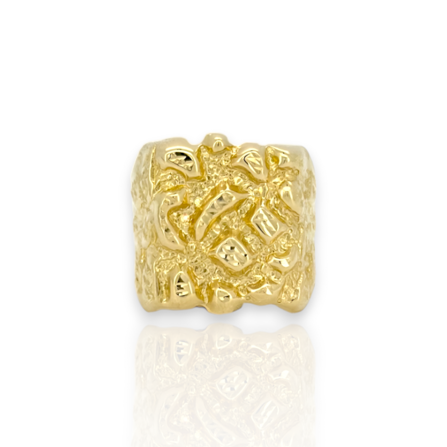 Large Nugget Square Ring - 10K Yellow Gold - Solid