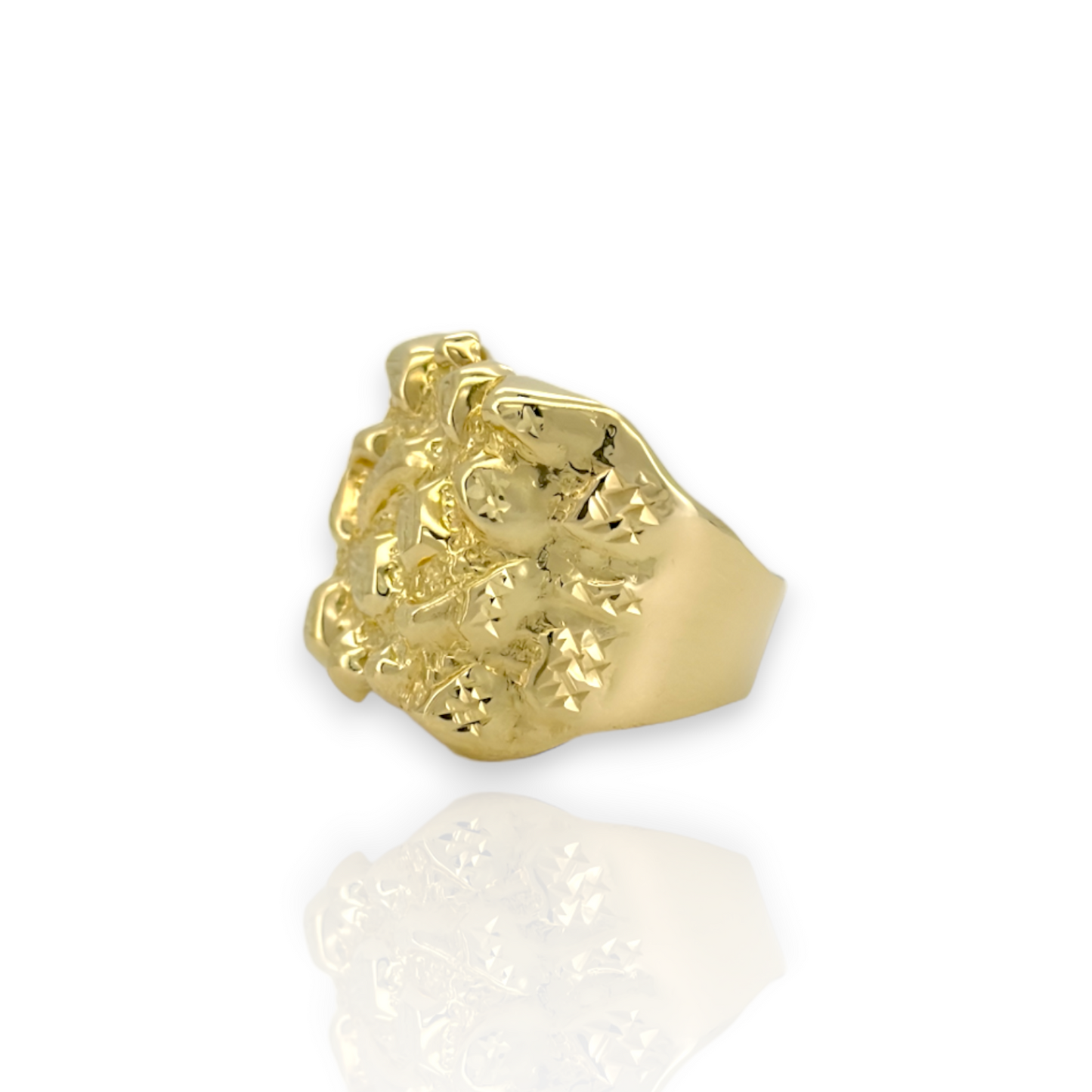 Large Nugget Square Ring - 10K Yellow Gold - Solid