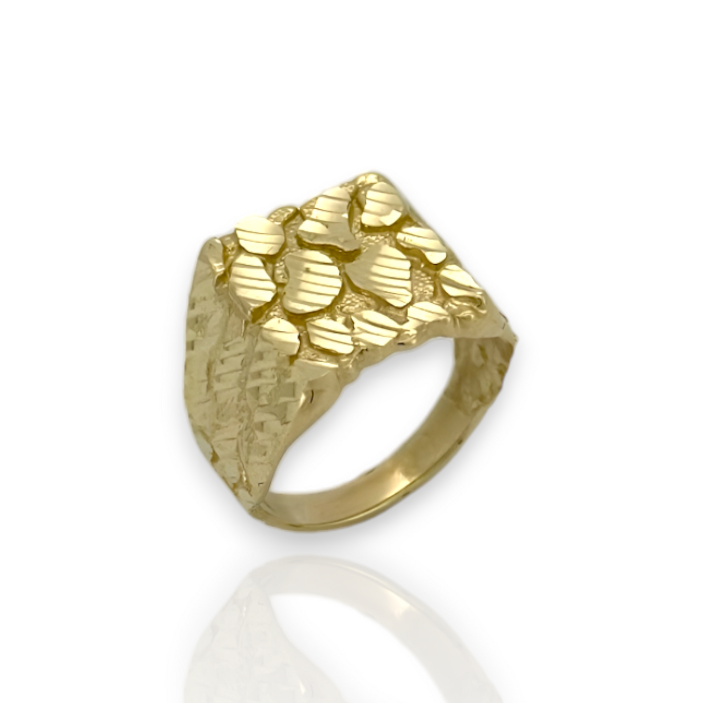 Medium Diamond Cut Nugget Square Ring - 10K Yellow Gold - Solid