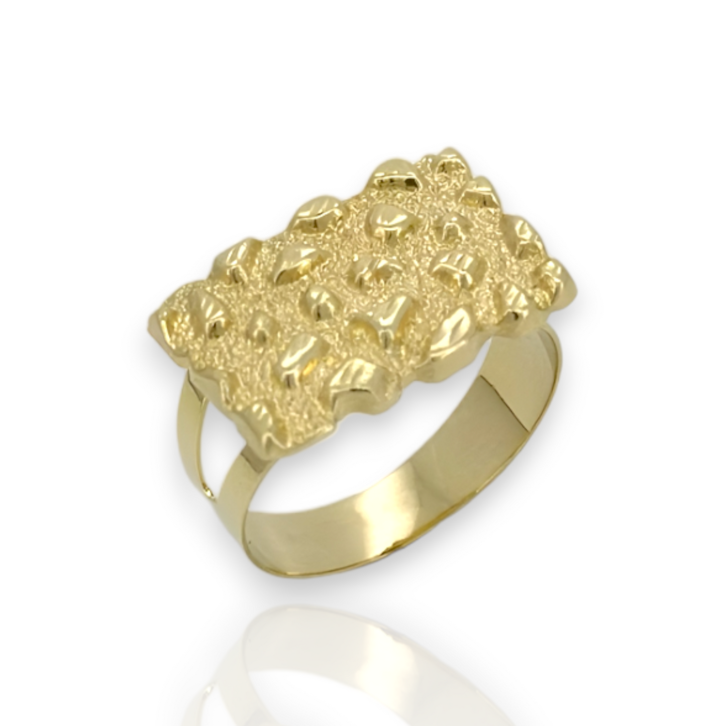 Large Flat Nugget Square Ring - 10K Yellow Gold - Solid