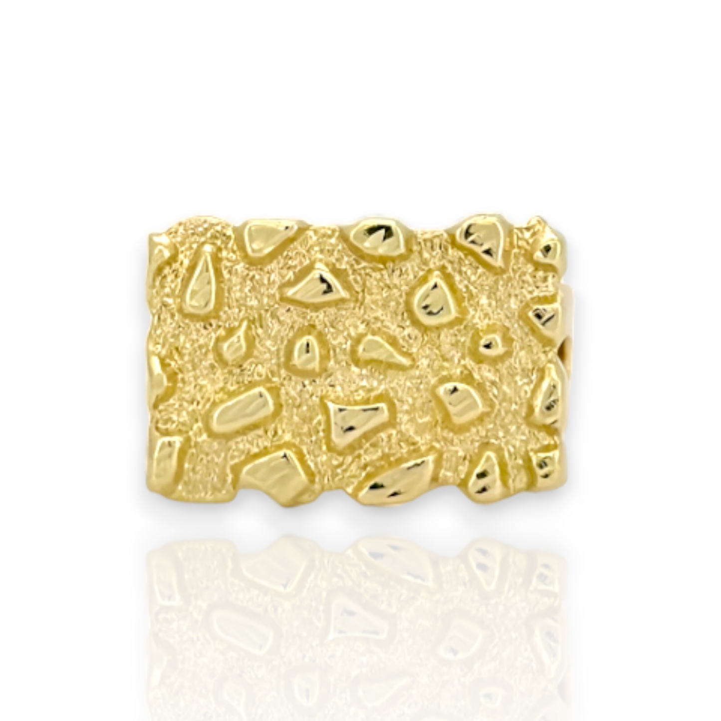 Large Flat Nugget Square Ring - 10K Yellow Gold - Solid