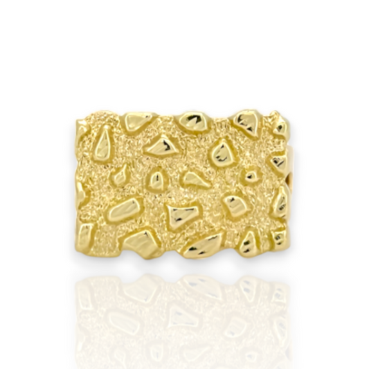Large Flat Nugget Square Ring - 10K Yellow Gold - Solid