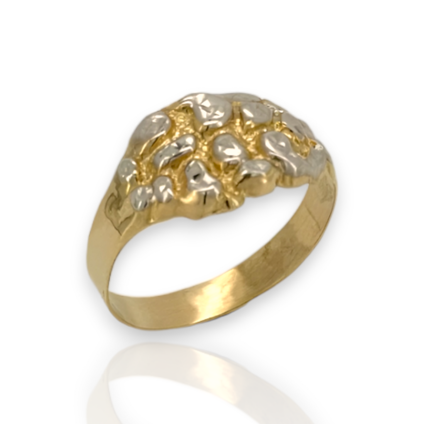 Small Two Tone Pave Nugget Square Ring - 10K Yellow Gold - Solid