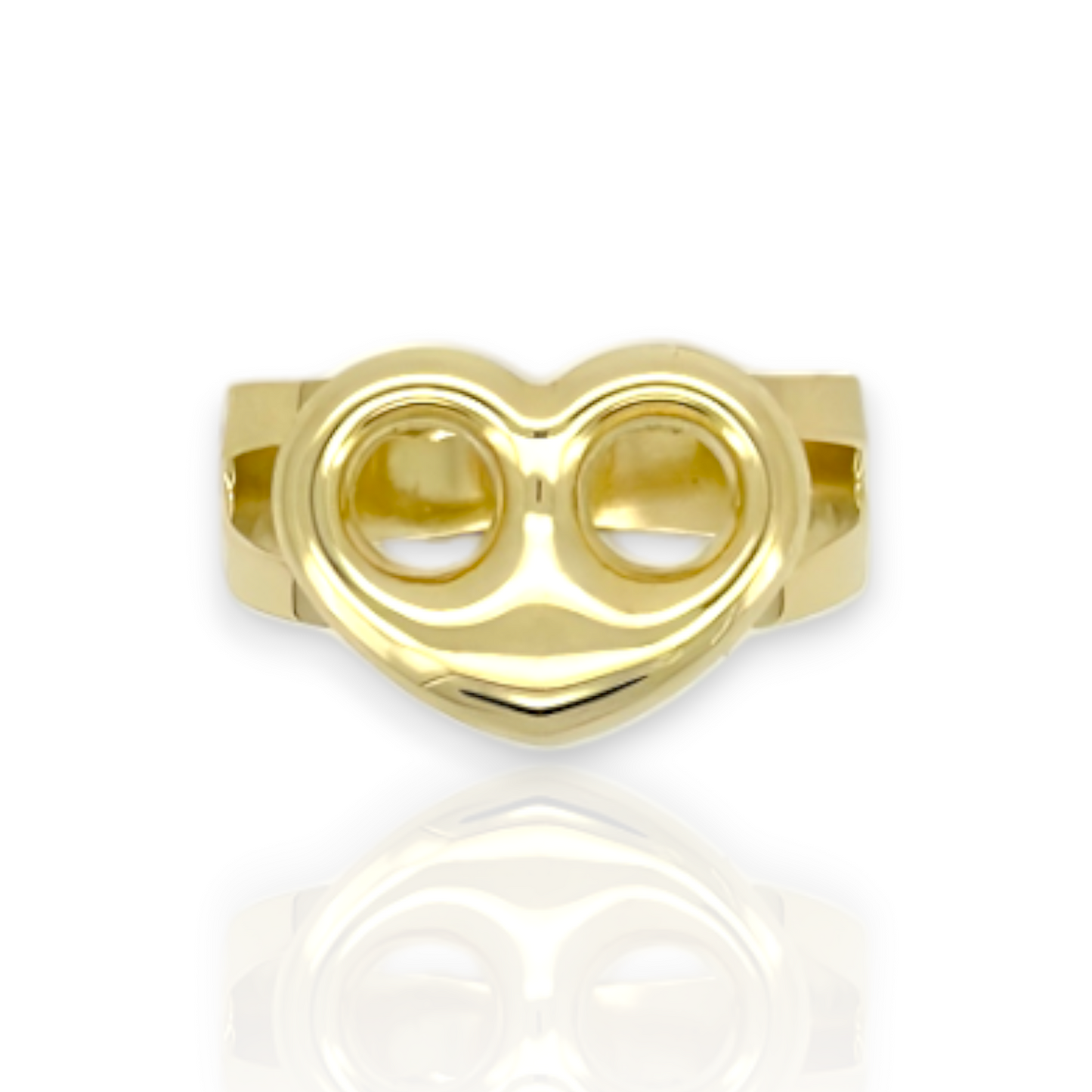 Puffed Mariner Link Heart Ring - Size Variation - 10K Yellow Gold