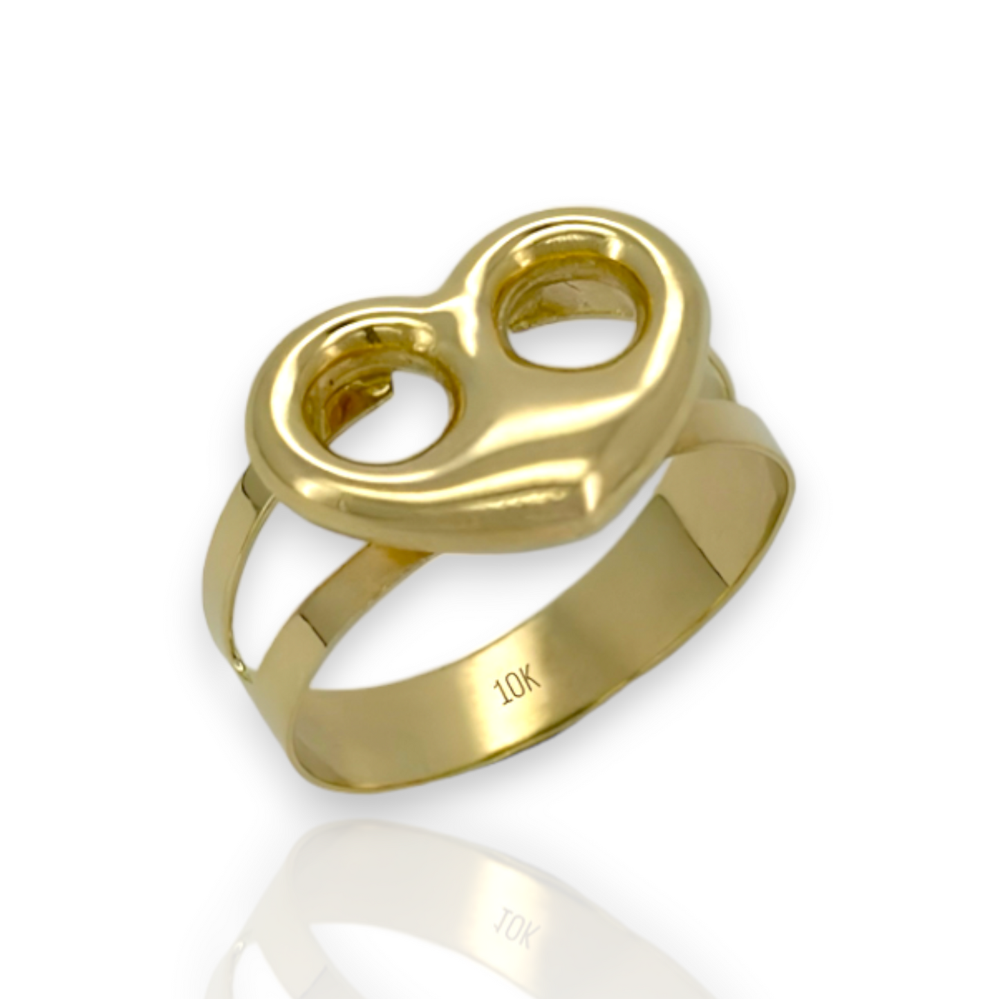 Puffed Mariner Link Heart Ring - Size Variation - 10K Yellow Gold