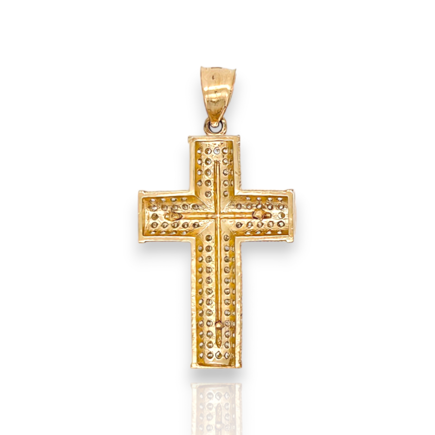 Cross Crucifix Pendant With Cubic Zirconia CZ - 10k Yellow Gold