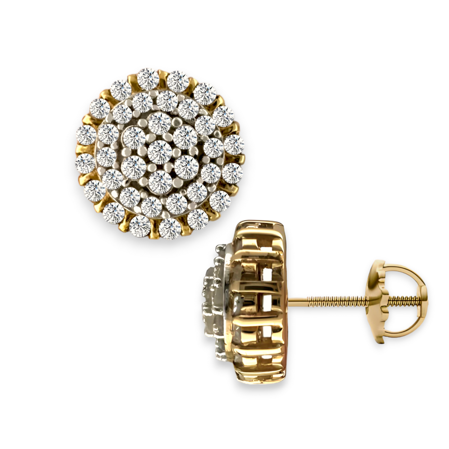 Halo Cluster Diamond Stud Earrings 0.29ct 10K Yellow Gold