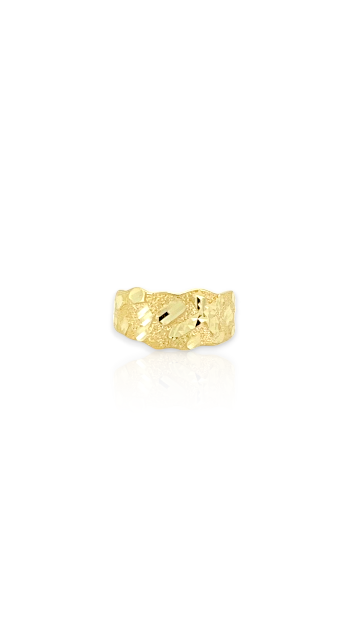 10K Yellow Gold Nugget Ring with Diamond-Cut Slanted Cross - Religious Ring
