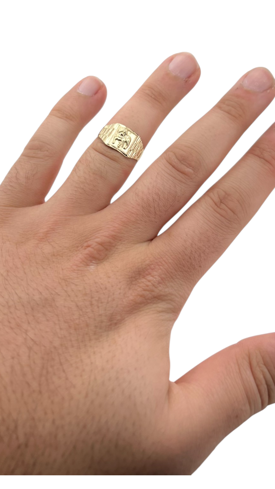 10K Yellow Gold Nugget Ring with French American Bulldog ring