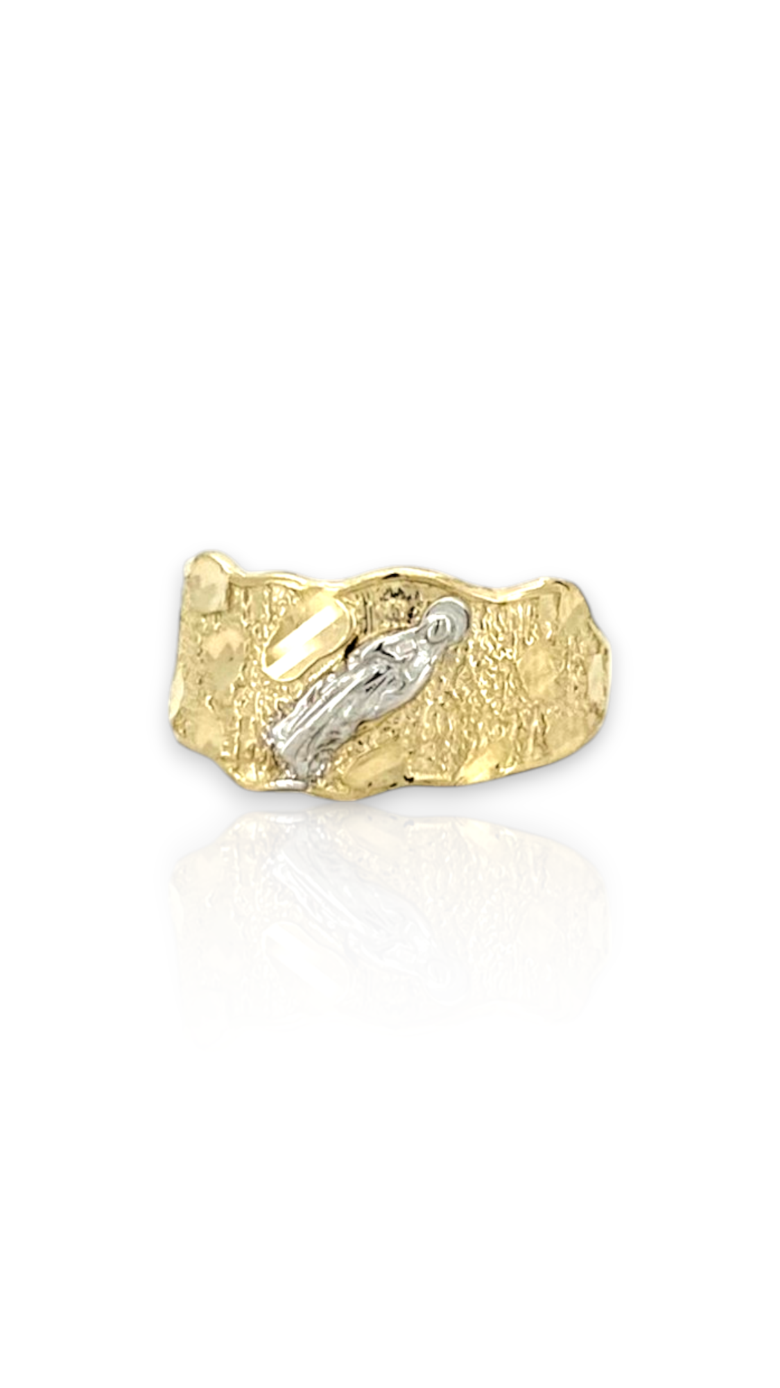 10K Yellow Gold Virgin Mary Guadalupe Slanted Two tone Ring - real yellow gold ring