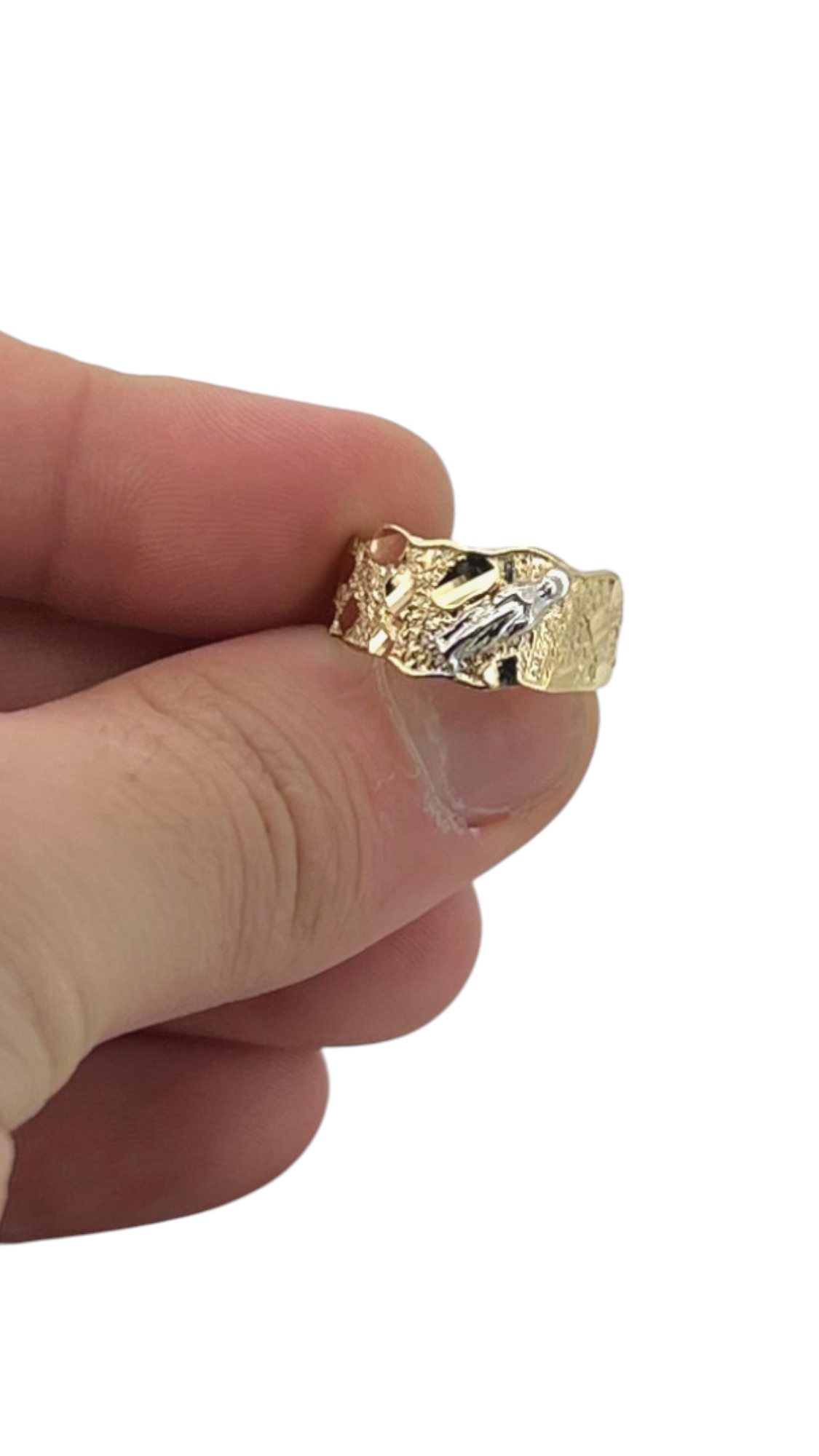 10K Yellow Gold Virgin Mary Guadalupe Slanted Two tone Ring - real yellow gold ring