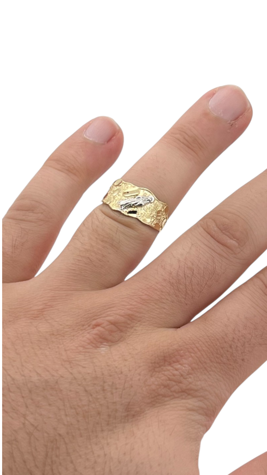10K Yellow Gold Virgin Mary Guadalupe Slanted Two tone Ring - real yellow gold ring