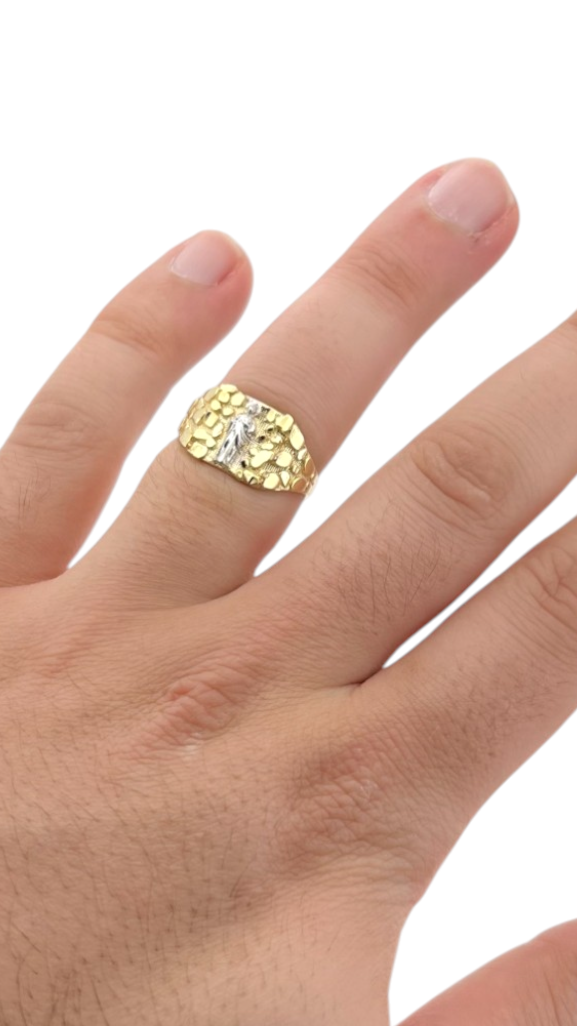 10K Yellow Gold Virgin Mary Guadalupe Two tone Ring - real yellow gold ring