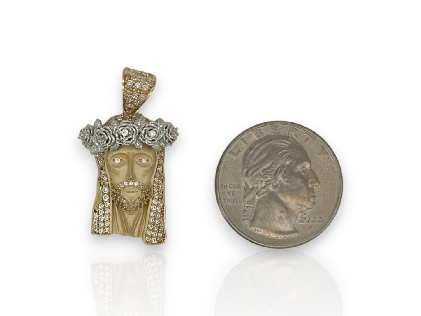 10K Two-Tone Jesus Head Pendant with CZ | Three Sizes | Real Gold Religious Charm