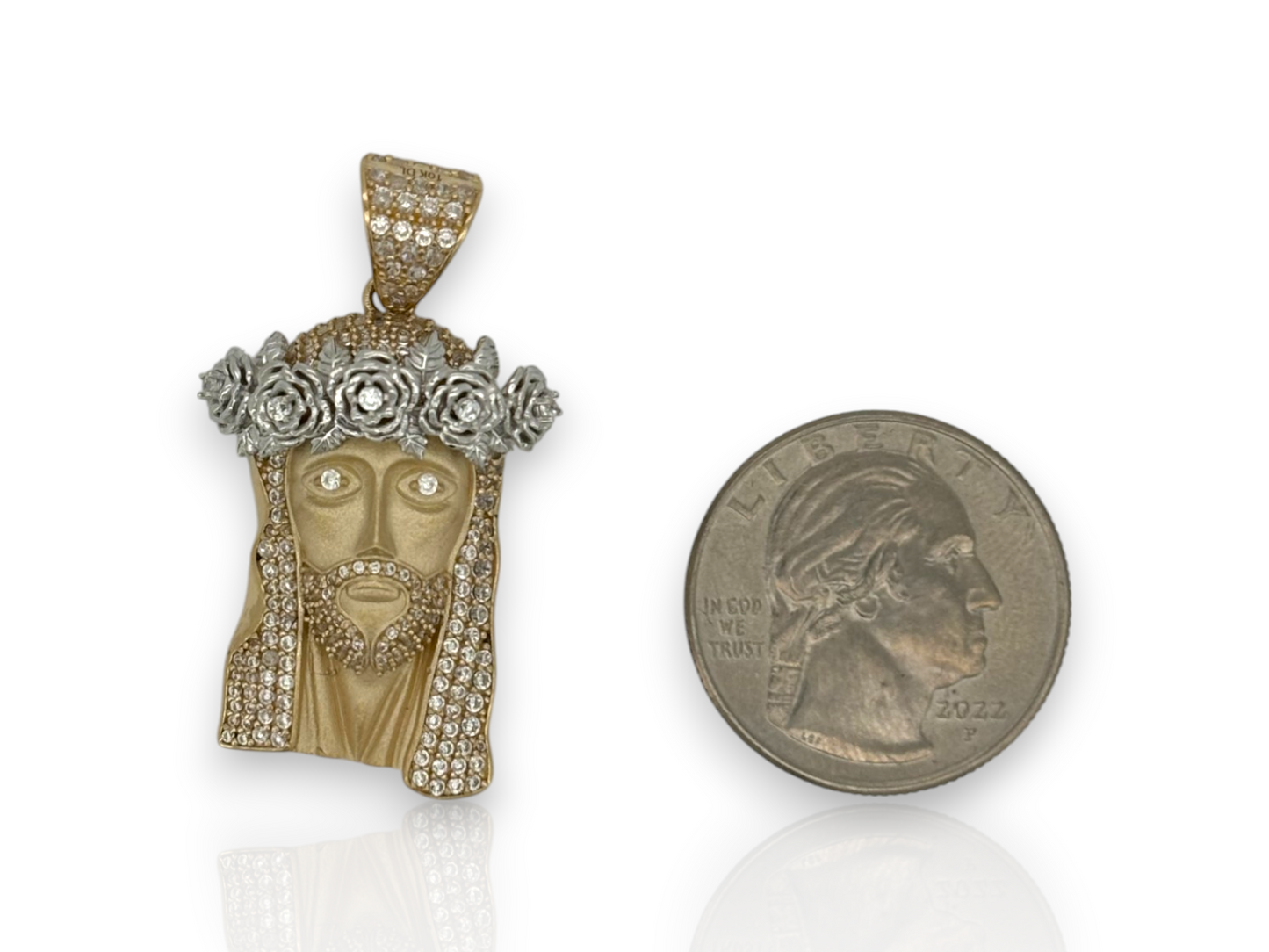 10K Two-Tone Jesus Head Pendant with CZ | Three Sizes | Real Gold Religious Charm