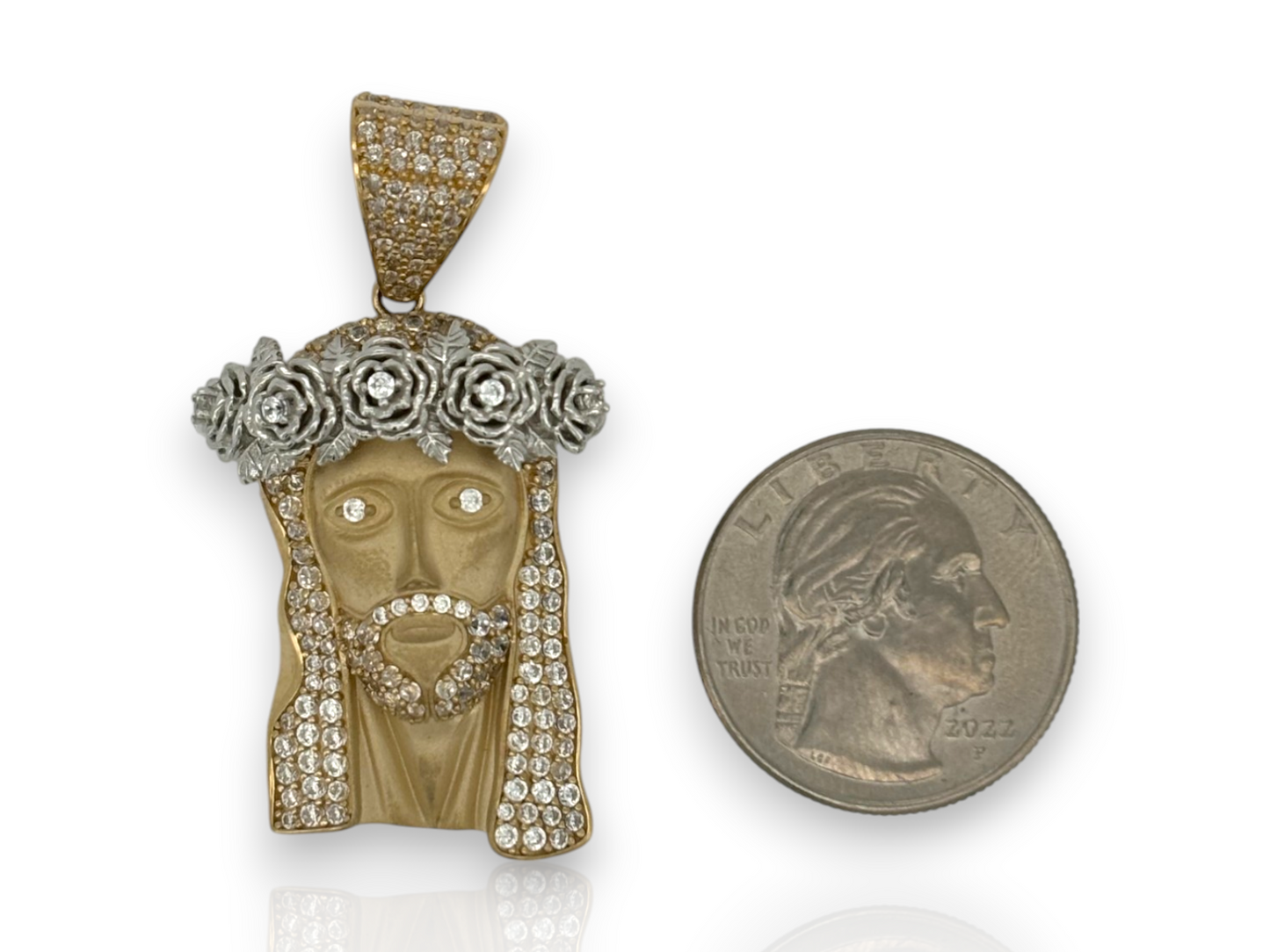 10K Two-Tone Jesus Head Pendant with CZ | Three Sizes | Real Gold Religious Charm