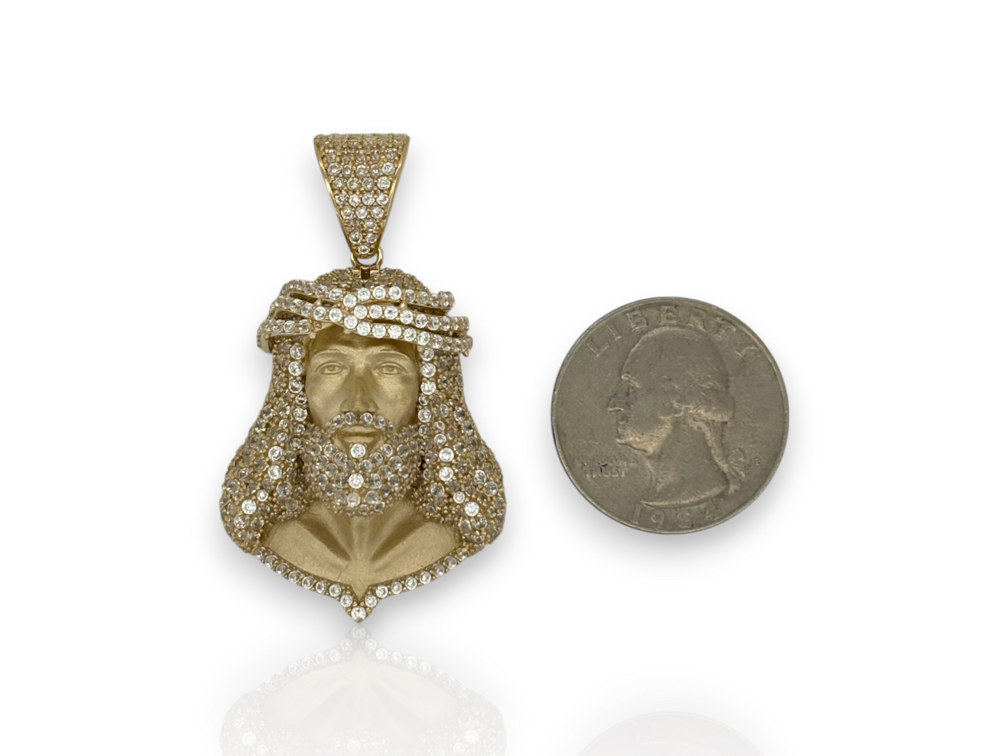 10K Yellow Gold Jesus Head Pendant with CZ | Two Sizes Available | Real 10k Gold Religious Jewelry