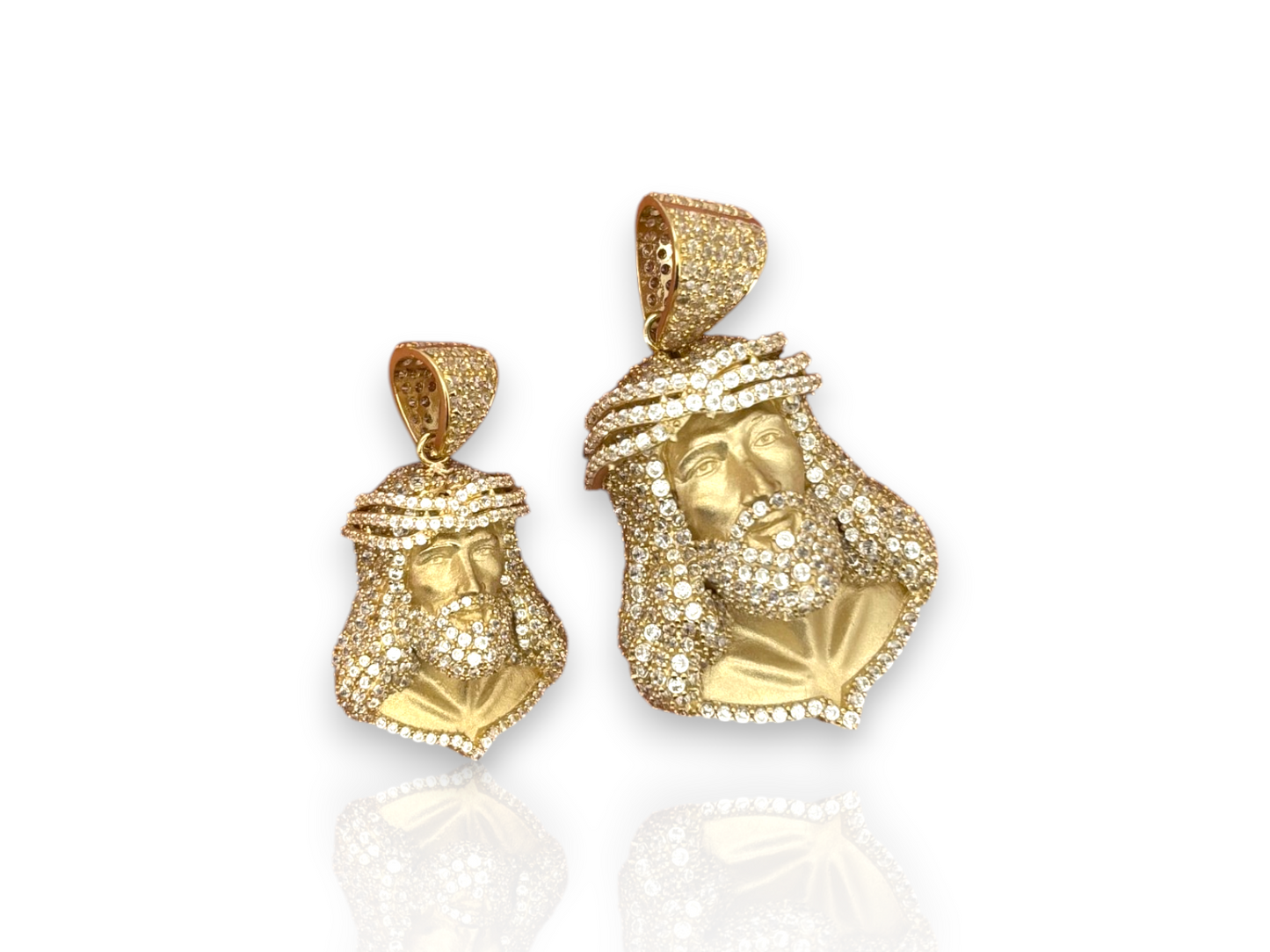 10K Yellow Gold Jesus Head Pendant with CZ | Two Sizes Available | Real 10k Gold Religious Jewelry