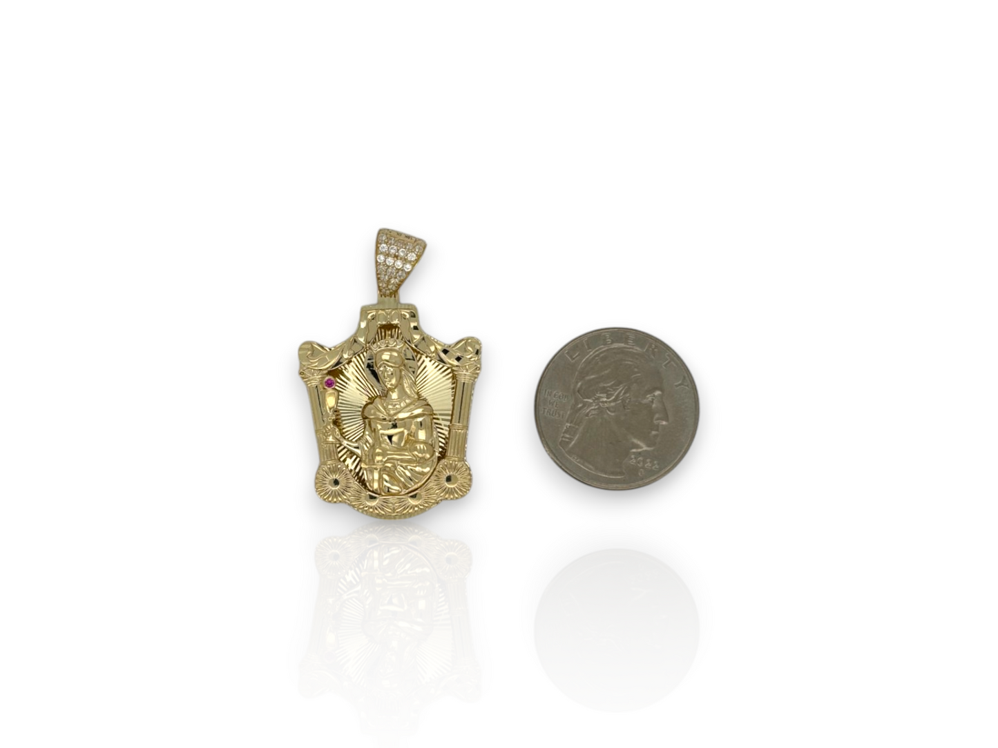 10K Yellow Gold 3D St. Barbara Pendant with CZ Bail | Real Gold Religious Charm