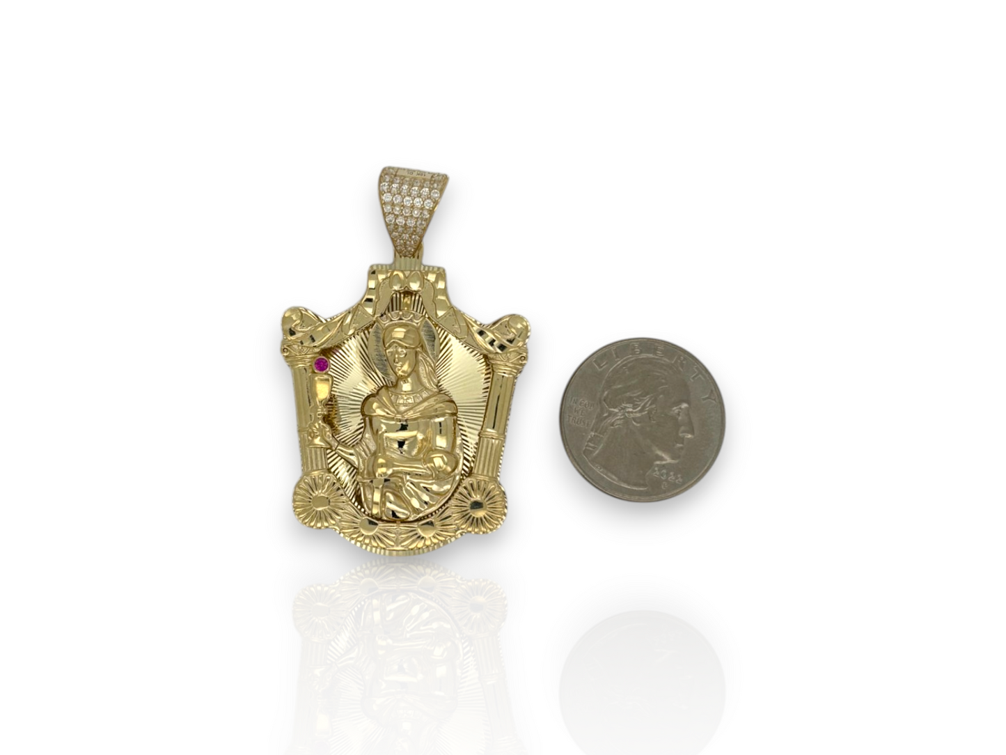 10K Yellow Gold 3D St. Barbara Pendant with CZ Bail | Real Gold Religious Charm