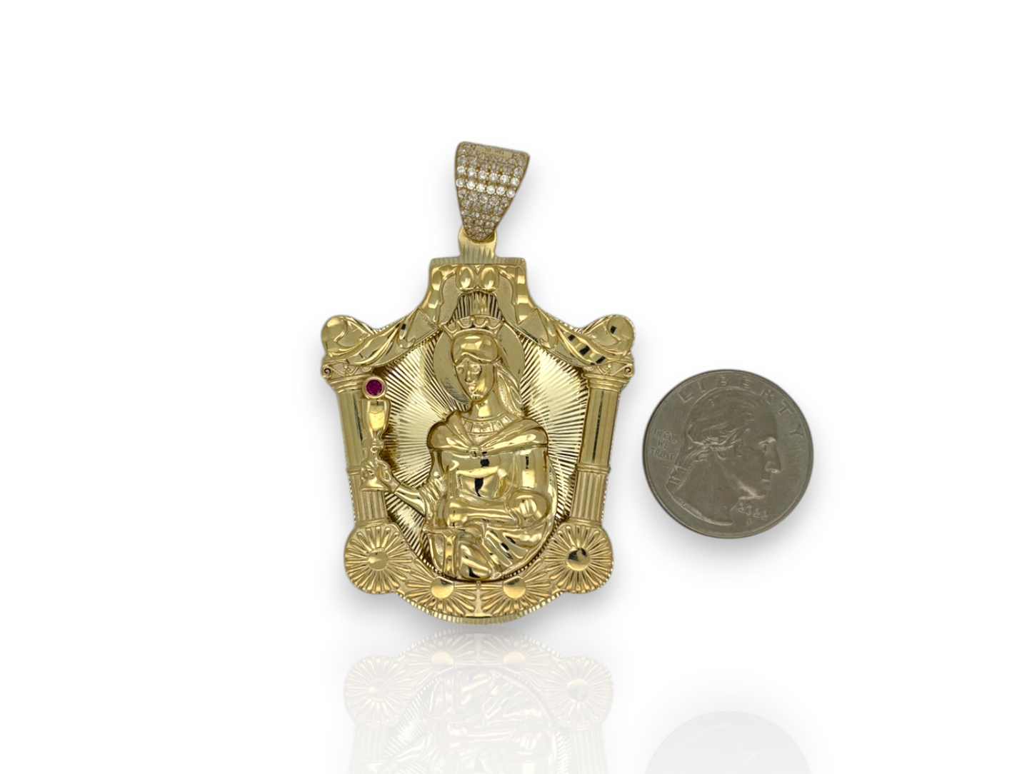 10K Yellow Gold 3D St. Barbara Pendant with CZ Bail | Real Gold Religious Charm