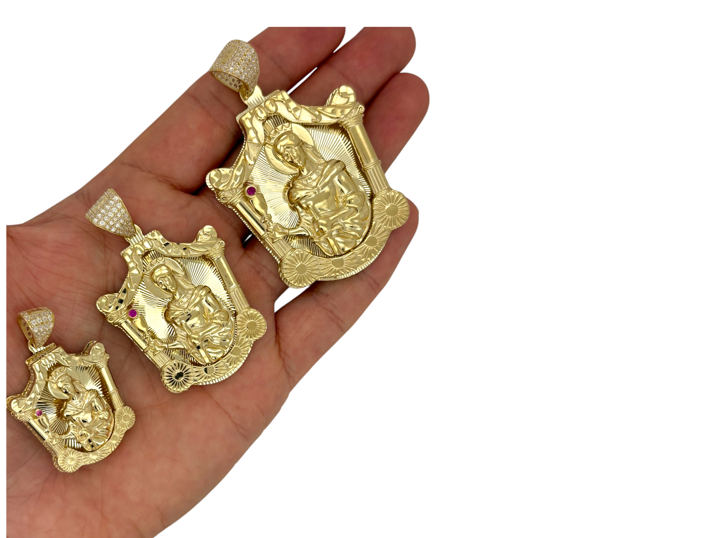10K Yellow Gold 3D St. Barbara Pendant with CZ Bail | Real Gold Religious Charm