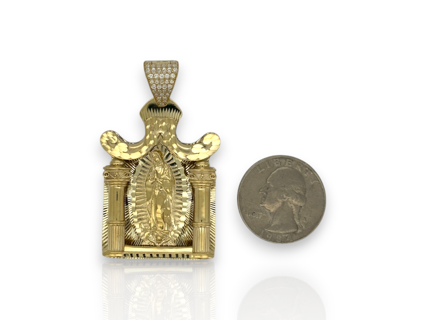 Virgin Mary Guadalupe 3D Pendant - 10K Yellow Gold - Size Variations