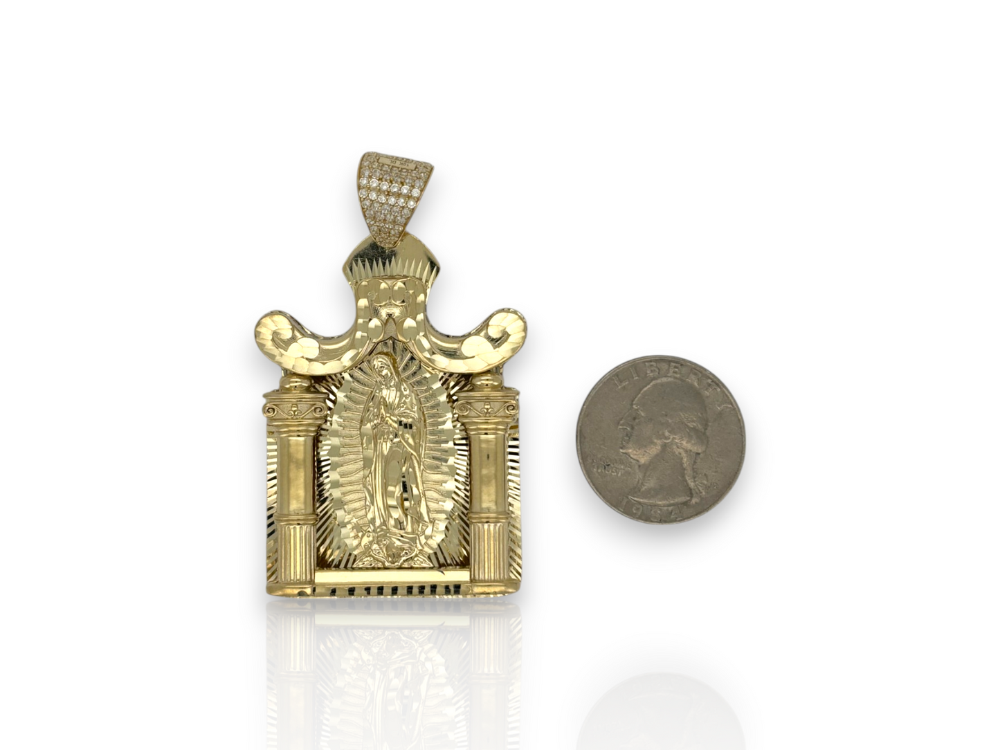 Virgin Mary Guadalupe 3D Pendant - 10K Yellow Gold - Size Variations