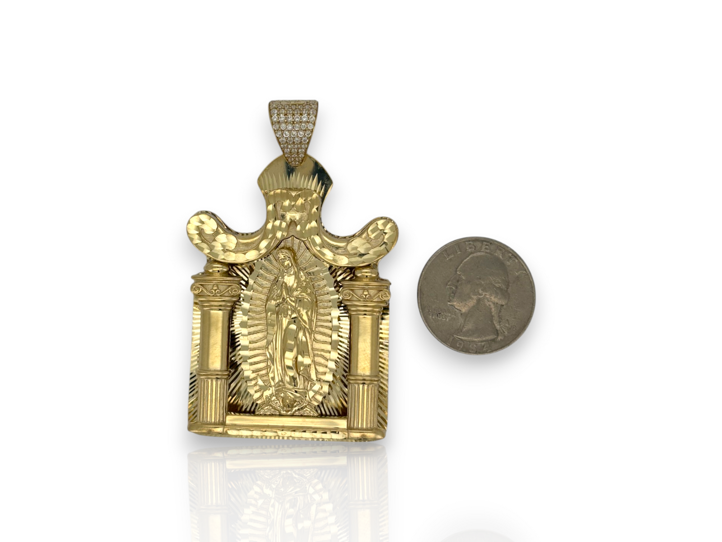 Virgin Mary Guadalupe 3D Pendant - 10K Yellow Gold - Size Variations