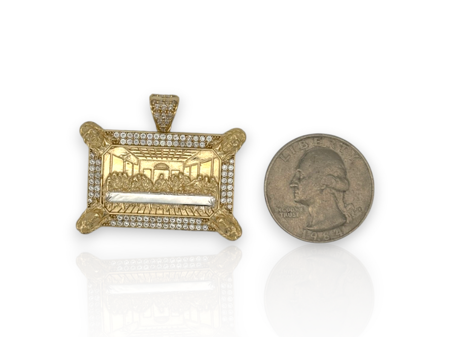 10K Yellow Gold Apostles Last Supper Charm/Pendant, Authentic, Textured Jesus Cross with Disciples Faith, Diamond Cut - Real 10k pendant