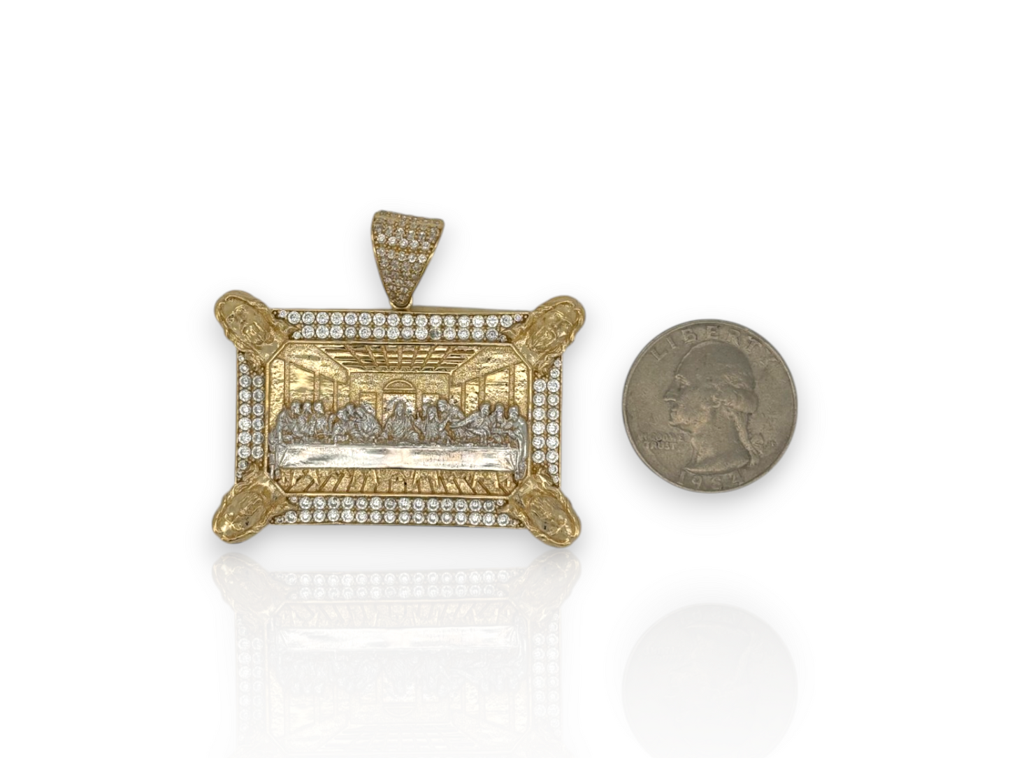 10K Yellow Gold Apostles Last Supper Charm/Pendant, Authentic, Textured Jesus Cross with Disciples Faith, Diamond Cut - Real 10k pendant