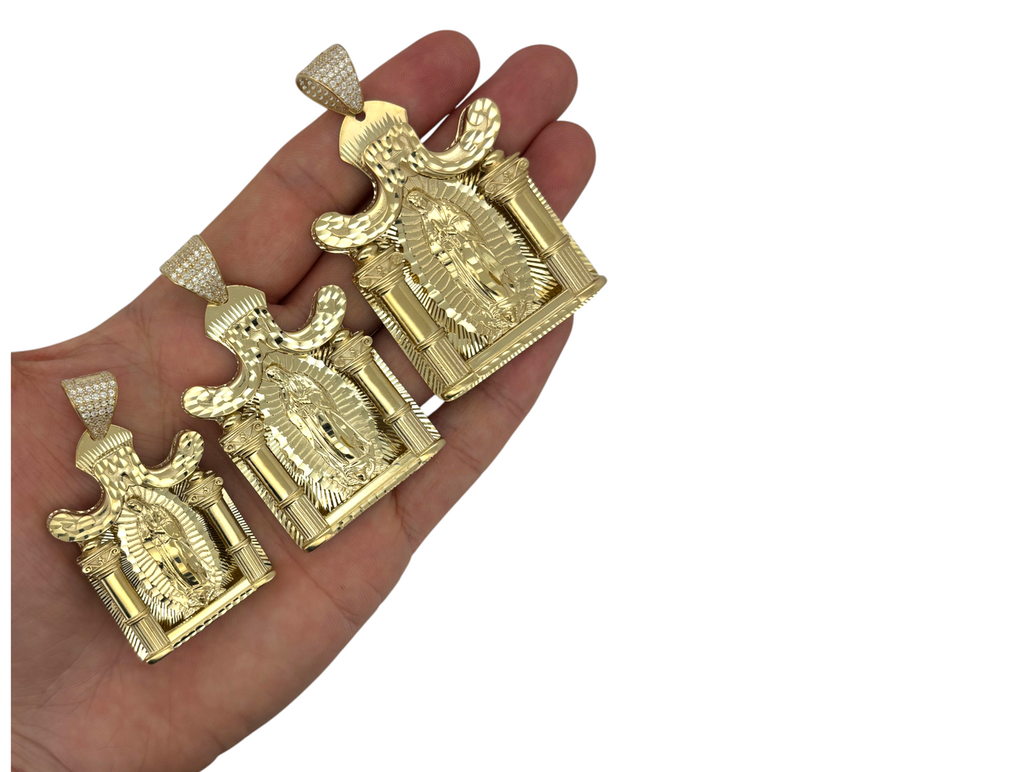 Virgin Mary Guadalupe 3D Pendant - 10K Yellow Gold - Size Variations