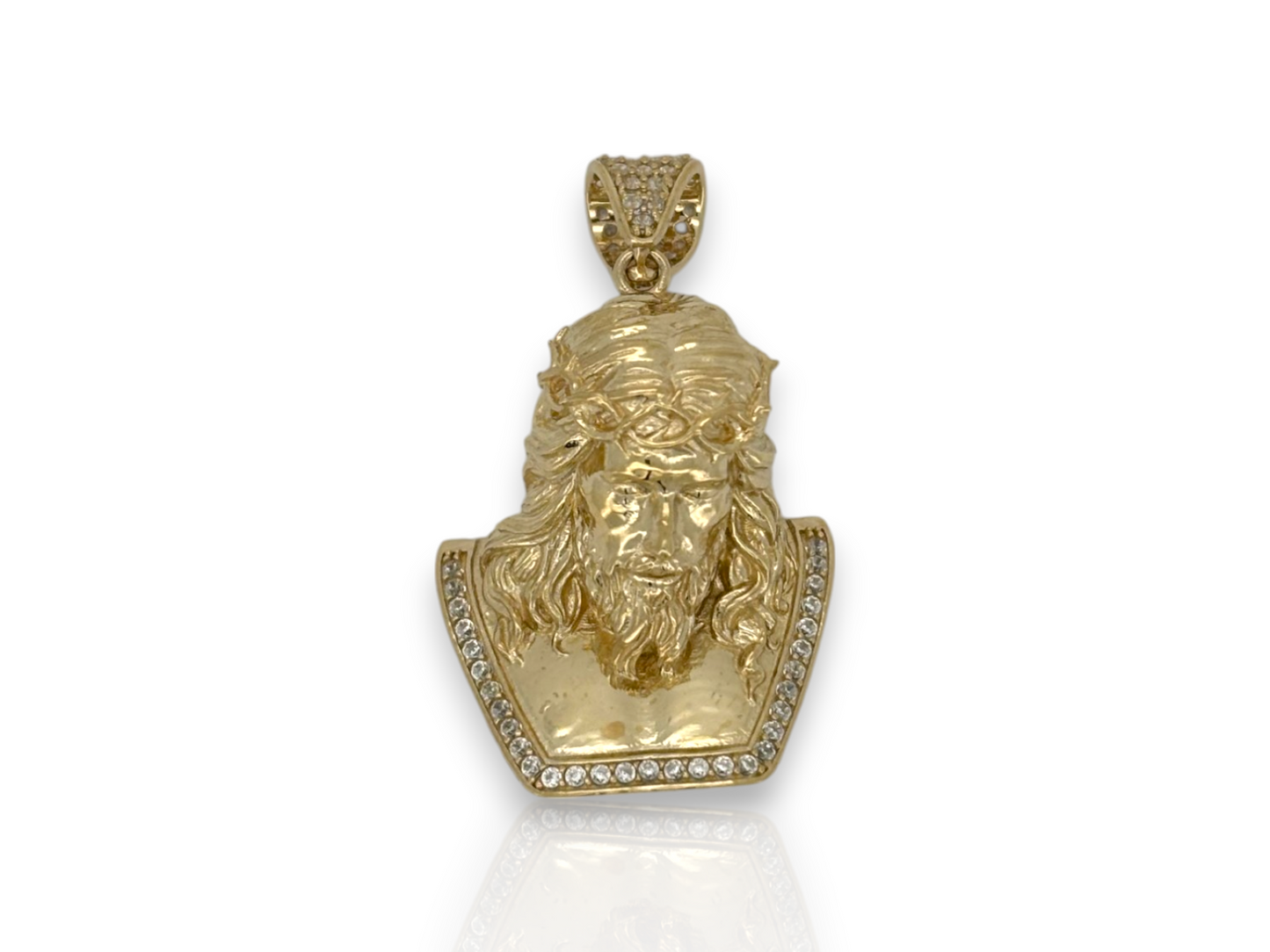10K Yellow Gold Jesus Head Pendant with CZ | 3D Style |Real 10k Gold Religious Jewelry