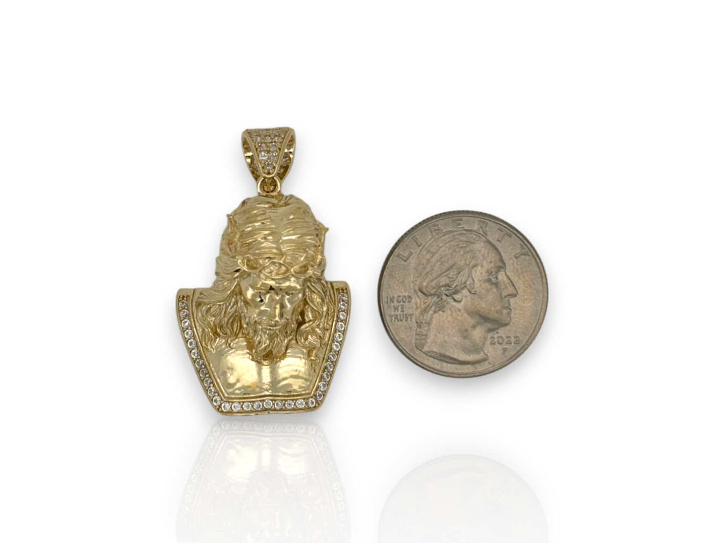 10K Yellow Gold Jesus Head Pendant with CZ | 3D Style |Real 10k Gold Religious Jewelry