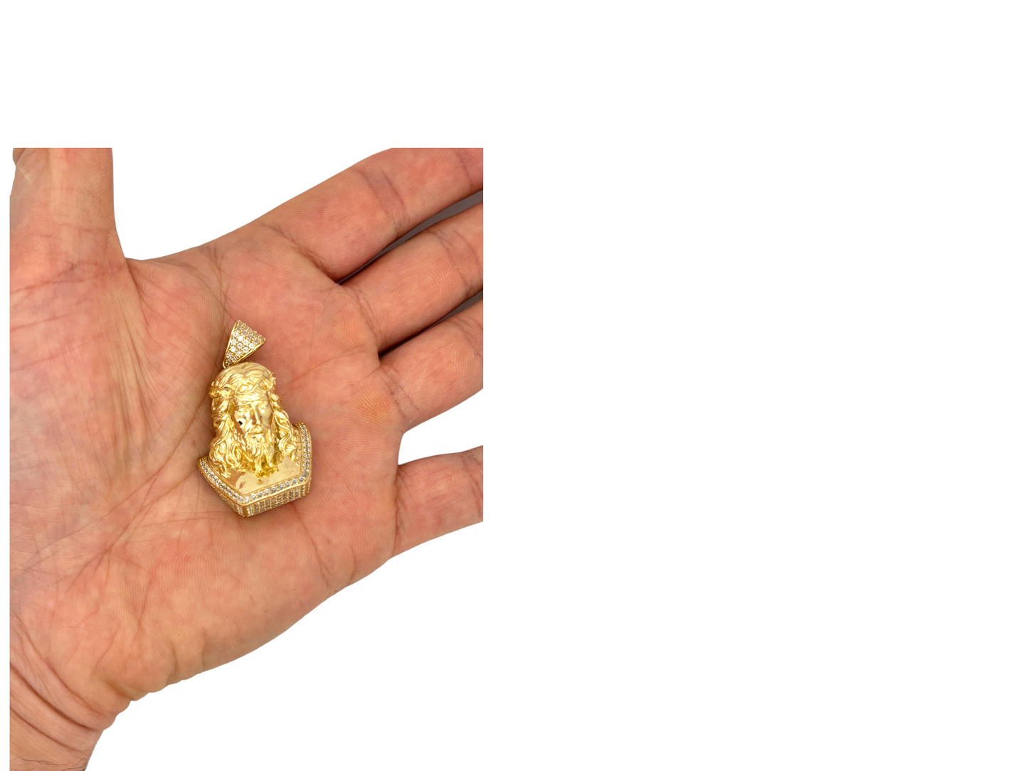 10K Yellow Gold Jesus Head Pendant with CZ | 3D Style |Real 10k Gold Religious Jewelry