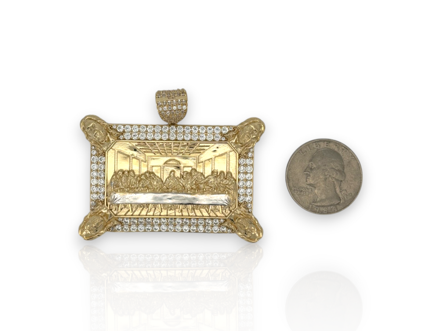 10K Yellow Gold Apostles Last Supper Charm/Pendant, Authentic, Textured Jesus Cross with Disciples Faith, Diamond Cut - Real 10k pendant