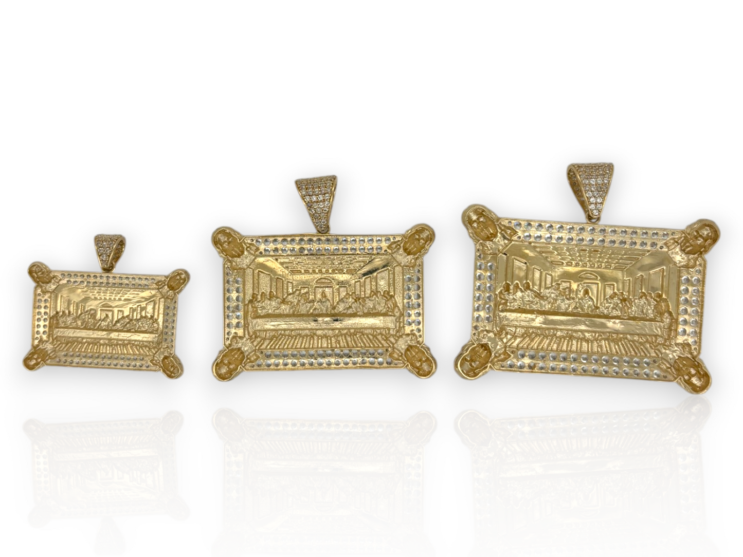 10K Yellow Gold Apostles Last Supper Charm/Pendant, Authentic, Textured Jesus Cross with Disciples Faith, Diamond Cut - Real 10k pendant