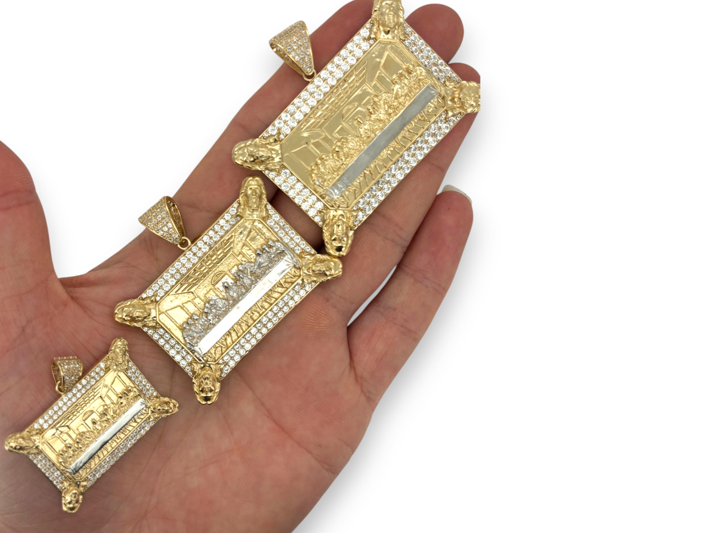 10K Yellow Gold Apostles Last Supper Charm/Pendant, Authentic, Textured Jesus Cross with Disciples Faith, Diamond Cut - Real 10k pendant