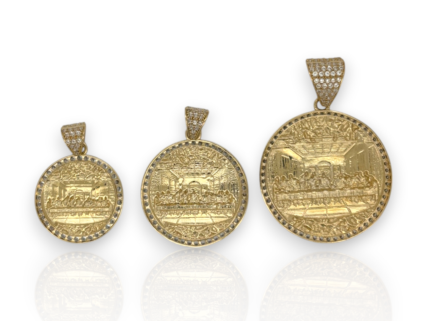 10K Yellow Gold Apostles Last Supper Charm/Pendant, Authentic, Textured Jesus Cross with Disciples Faith, Diamond Cut - Real 10k pendant
